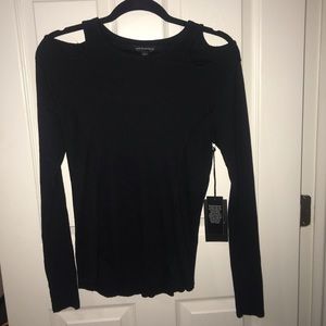 black open shoulder long sleeve top